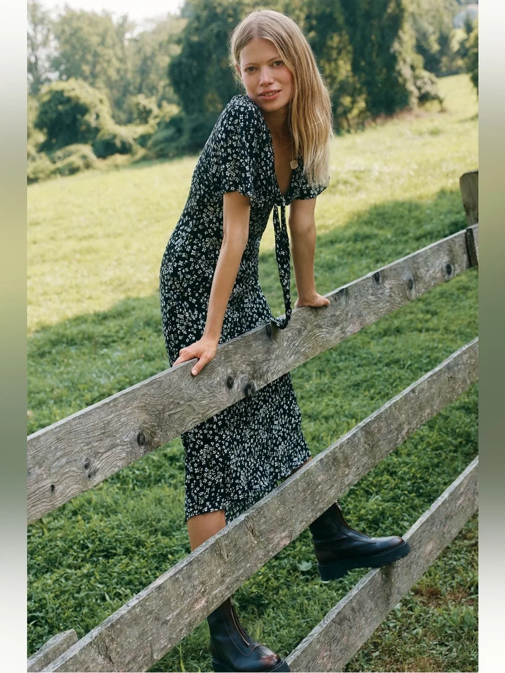 Reformation Tyra X Anthropologie Short Sleeve Tie Front Midi Dress NWT Size 2 - Picture 3 of 15